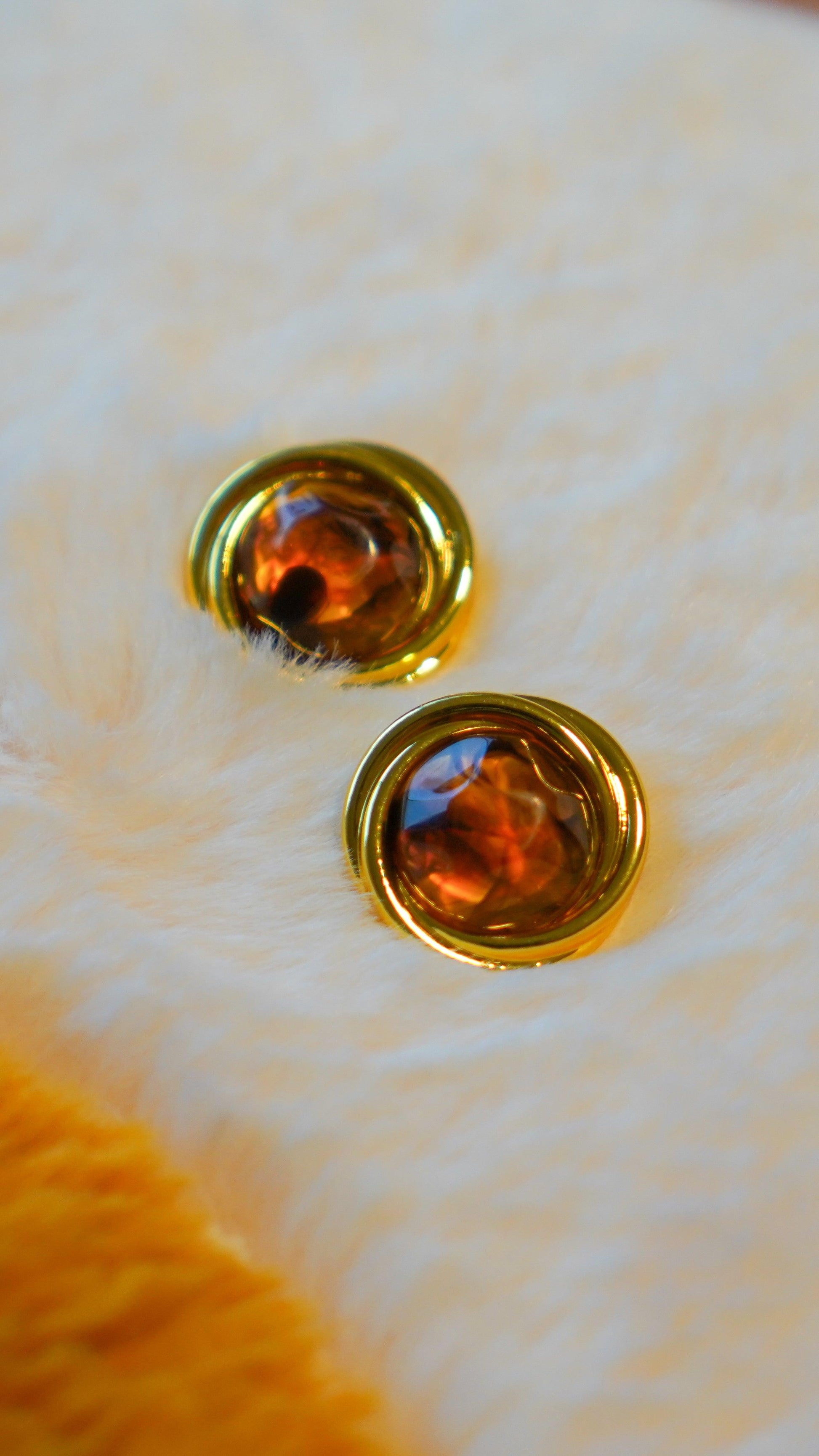 Round Amber Stud Earrings - Elegance Ensemble