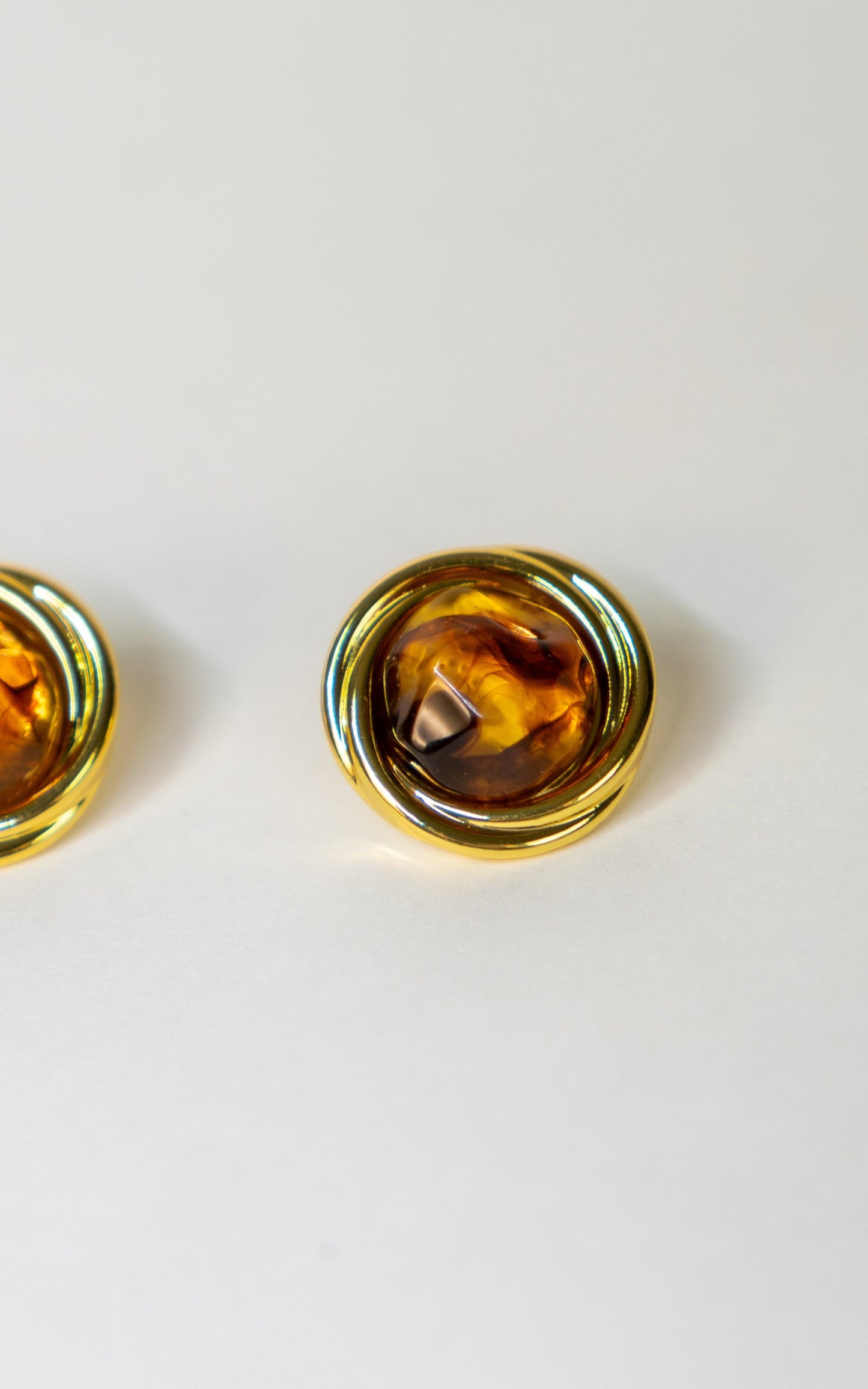 Round Amber Stud Earrings - Elegance Ensemble