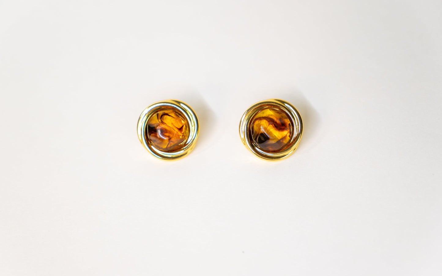 Round Amber Stud Earrings - Elegance Ensemble