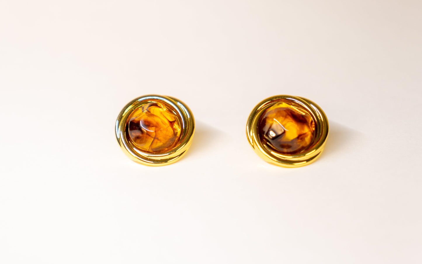 Round Amber Stud Earrings - Elegance Ensemble