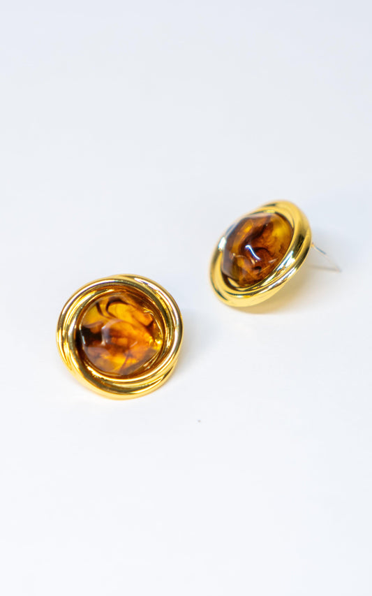 Round Amber Stud Earrings - Elegance Ensemble